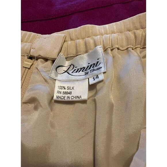 Rimini Women's Beige Silk Midi Skirt Size 14 Formal Elastic Waist - Picture 9 of 10